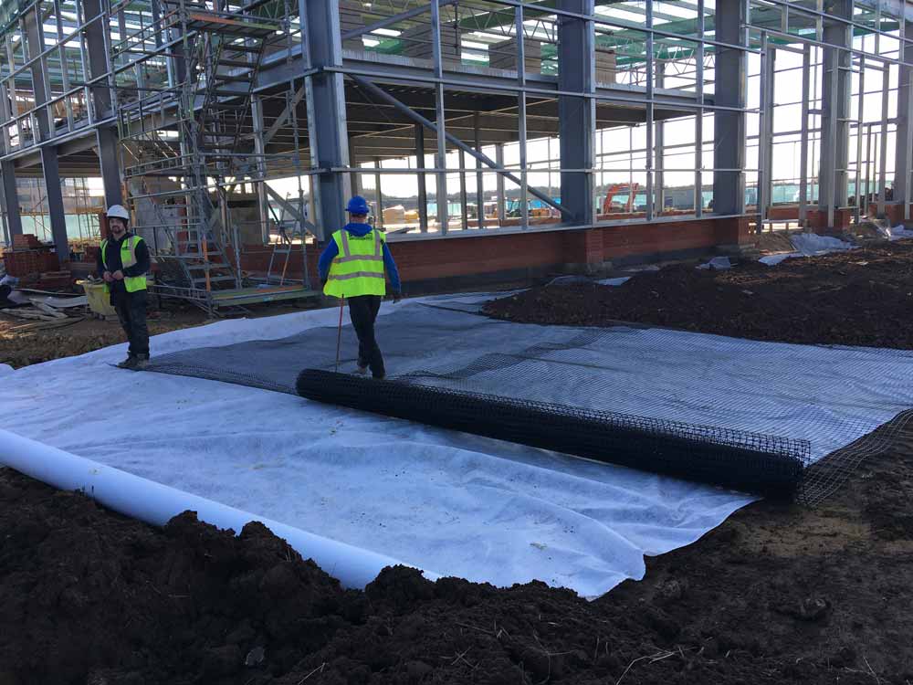 Geogrid and Geotextile being installed