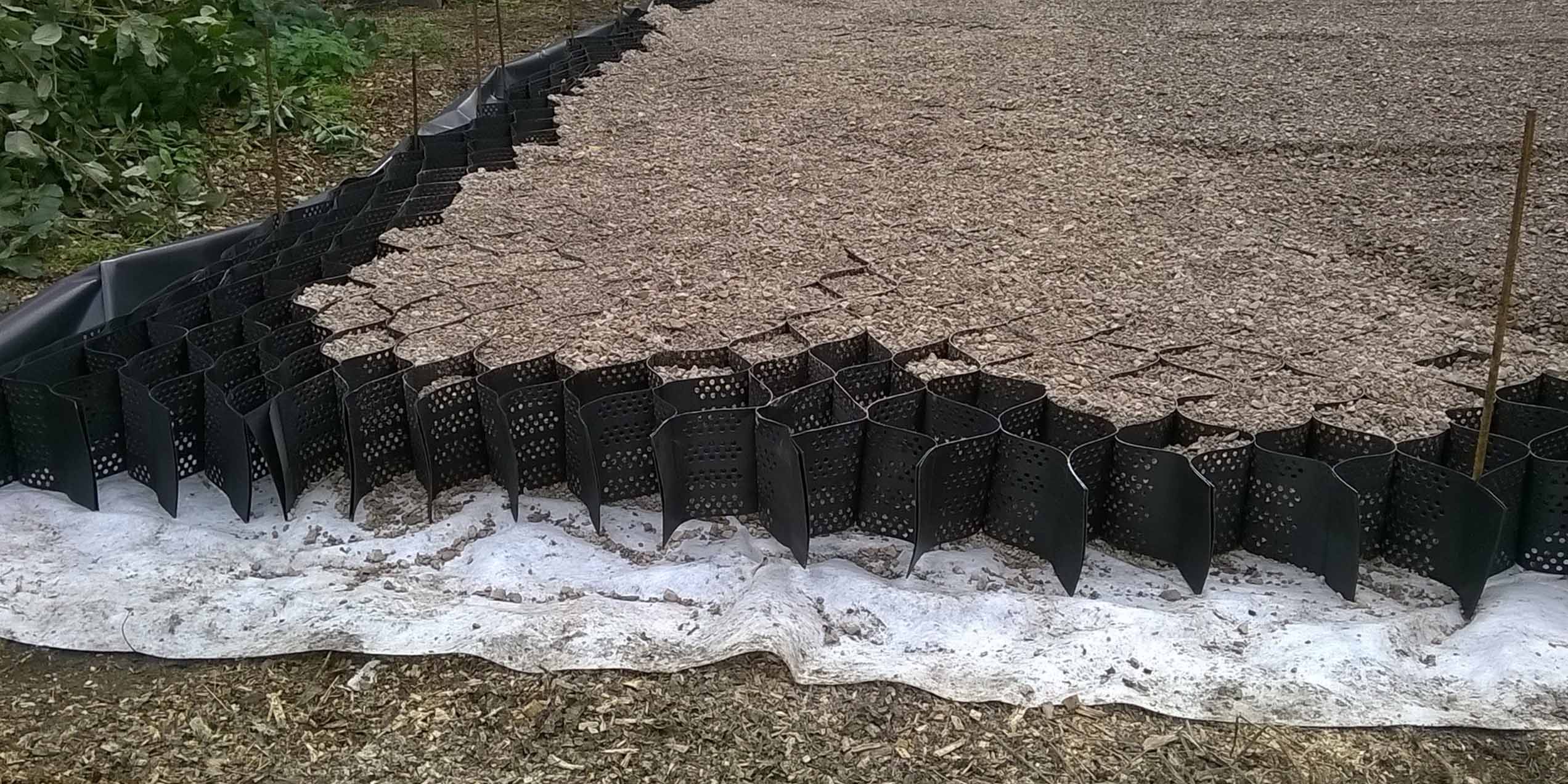 ProtectaWeb cells filled with stone aggregate