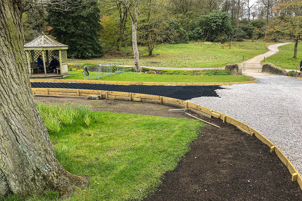 Tree root protection with Protectaweb on a path near trees