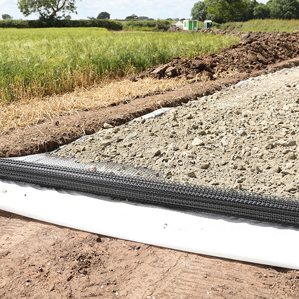 A geotextile and geogrid used on a haul road