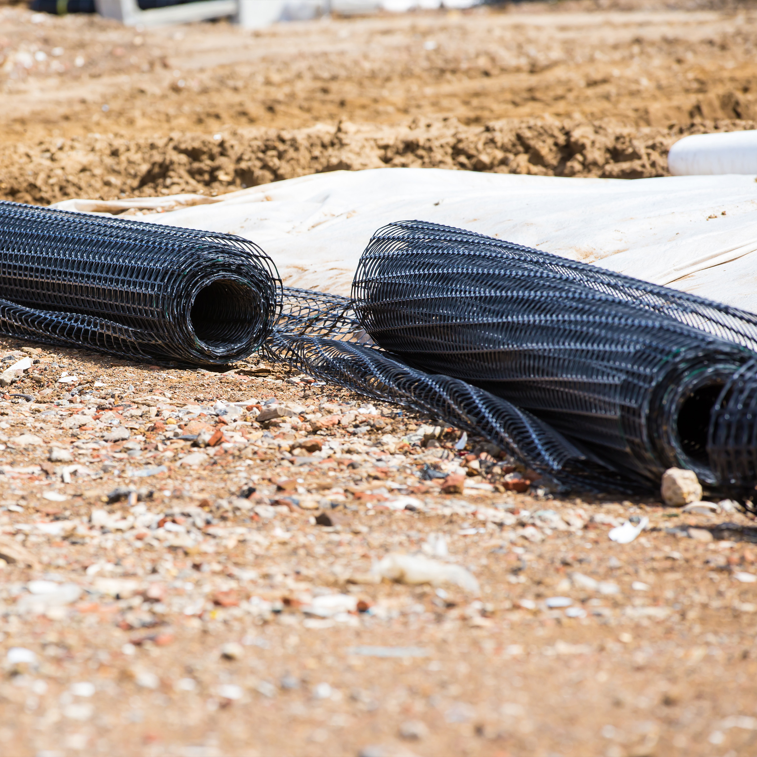 A geogrid roll and some geotextile