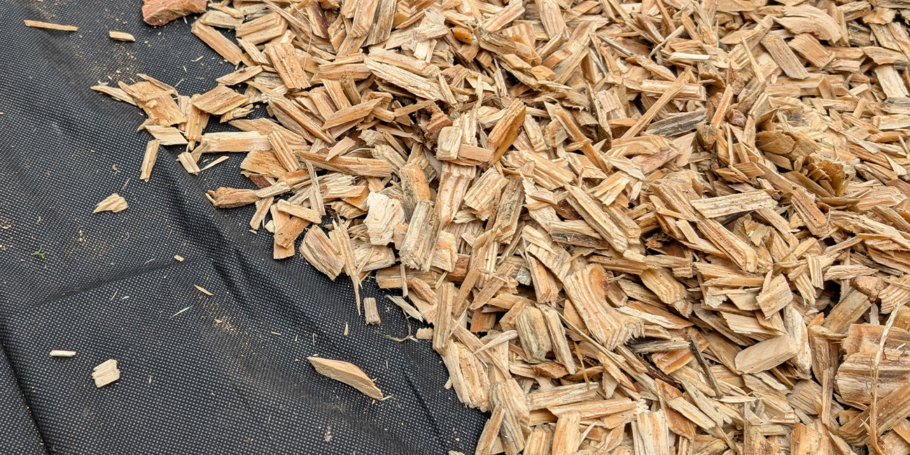 Weedshield being used with wood chippings