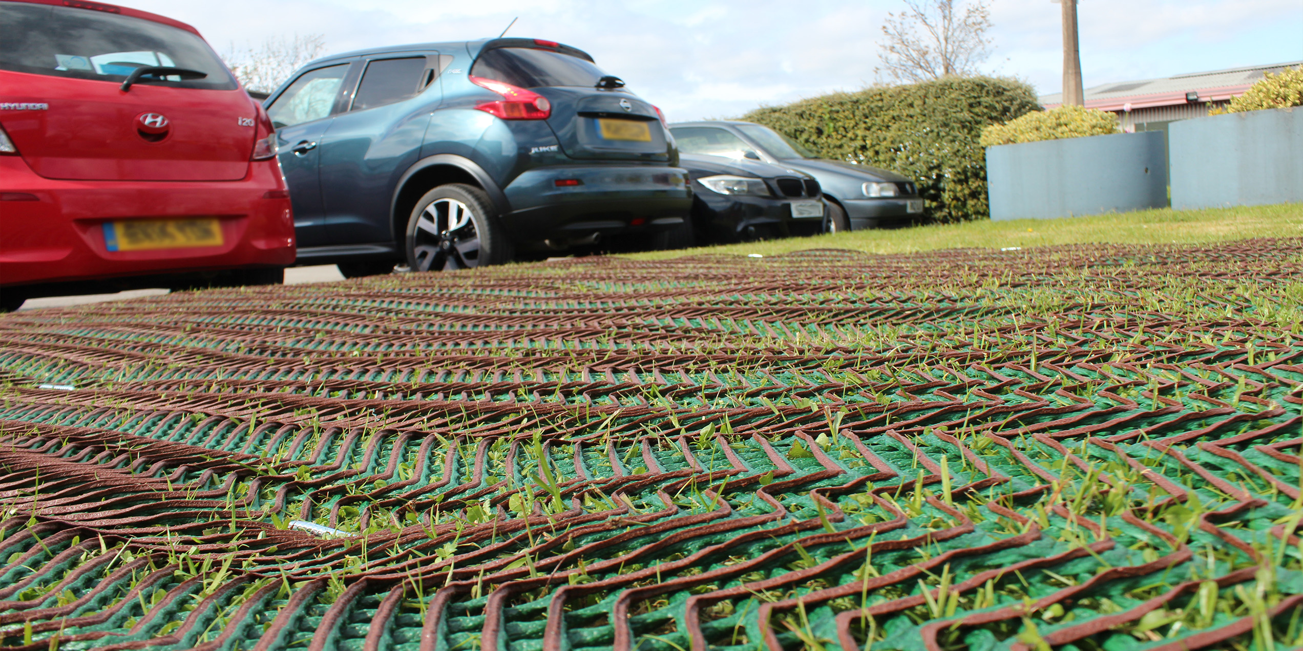 TurfMesh in use on a temporary car park to enhance the parking conditions