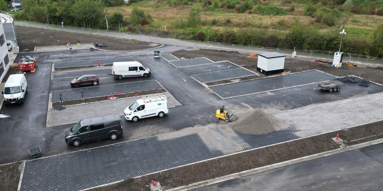 An ariel photograph of a car park constructed with CellTrack HD