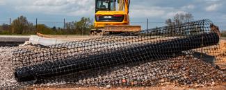 Roll of geogrid being installed on site