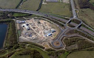 Drone photograph of a new commercial site under construction