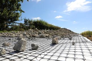 A geogrid used on a haul road