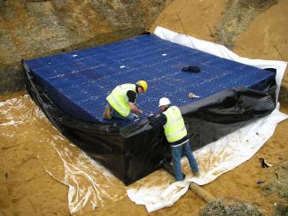 An attenuation tank during installation