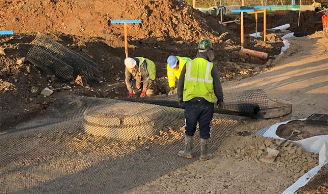 Geogrid being installed