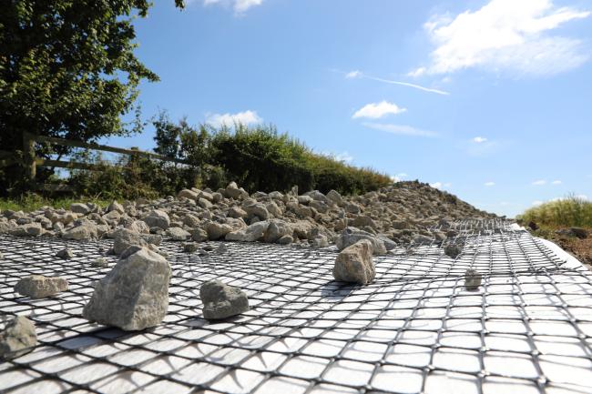 A geogrid used on a haul road