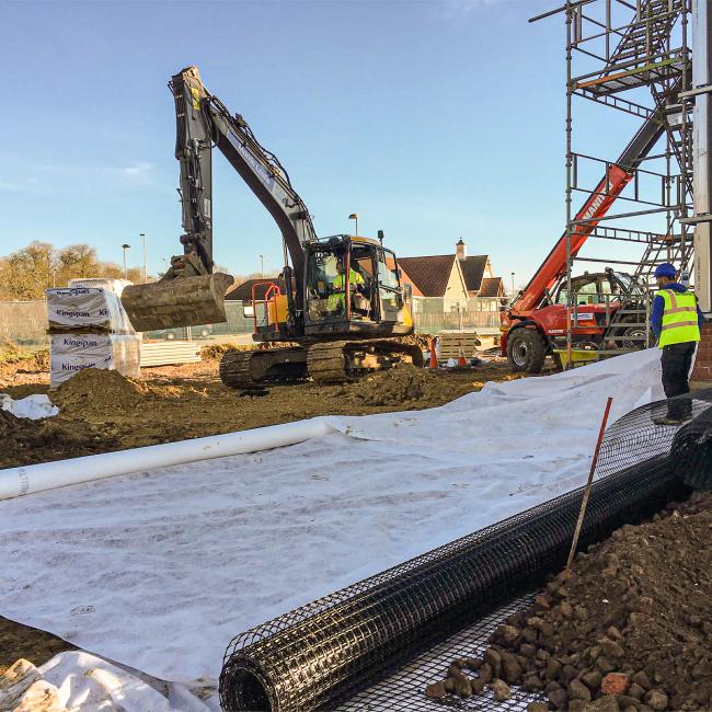 Geotextiles being installed on building site