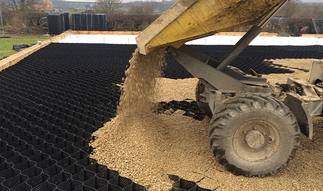 Geocell Protectaweb being filled with aggregate on site