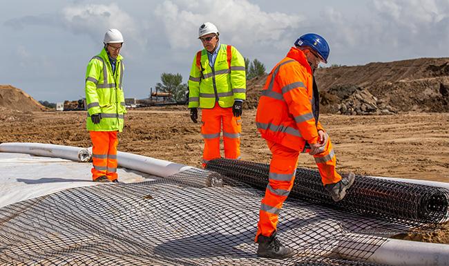 TerraGrid being unrolled on a construction project